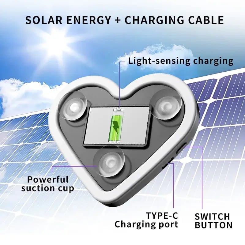 Solar Powered Wireless LED Heart Shape C-Pillar Neon Light
