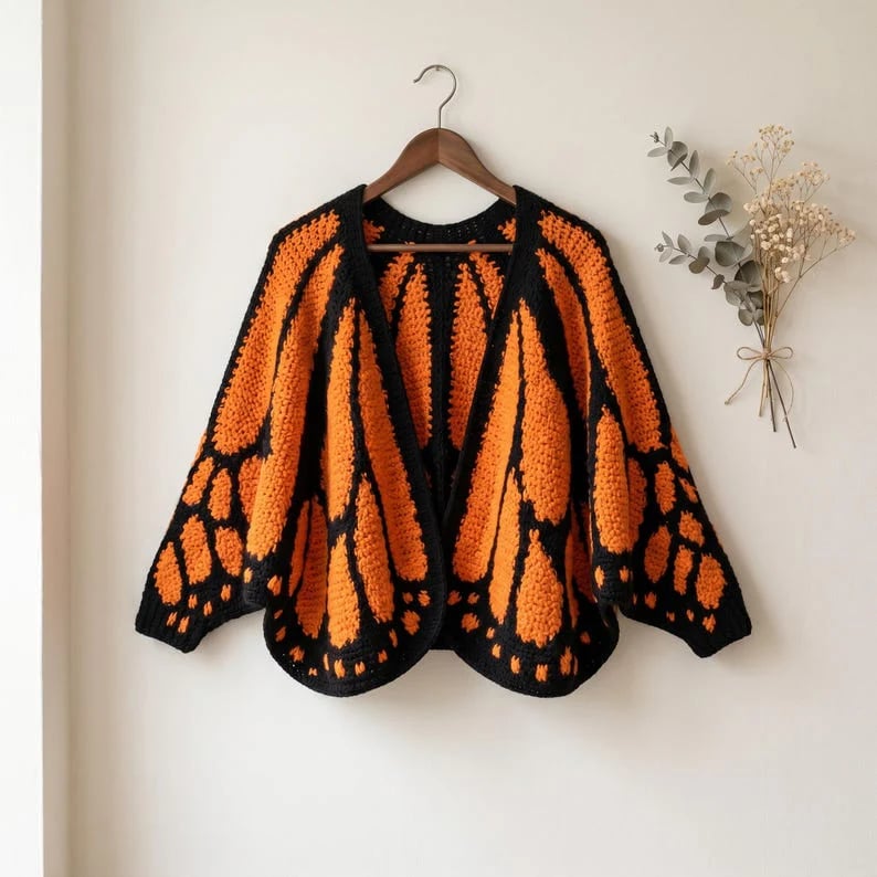 Monarch Butterfly Cardigan – Handcrafted Statement Piece 🦋