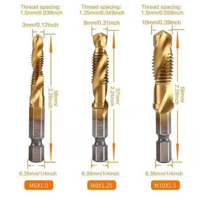 3-in-1 Hex Shank Drill Tap Bit Set – 6-Piece Cobalt HSS (M3–M10)