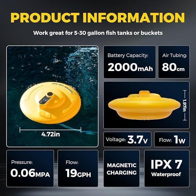 IPX7 Floating & Rechargeable Bait Bucket Aerator