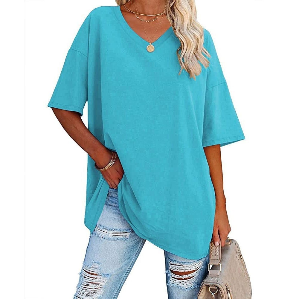 👚 Women's Plus Size V Neck T Shirts Summer Half Sleeve Tees Casual Loose Fit Cotton Tunic Tops 💖