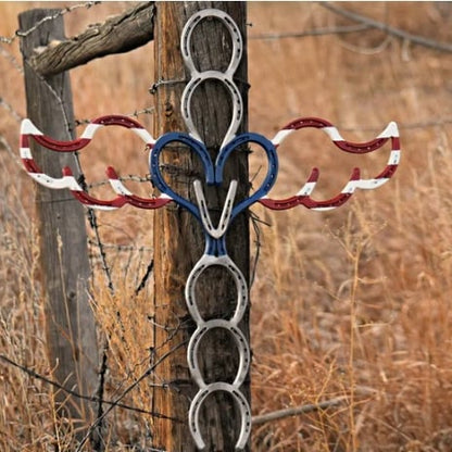 🔥Limited Edition! ✝️Handcrafted Angel Cross with Horseshoe And Heart for Garden Decoration