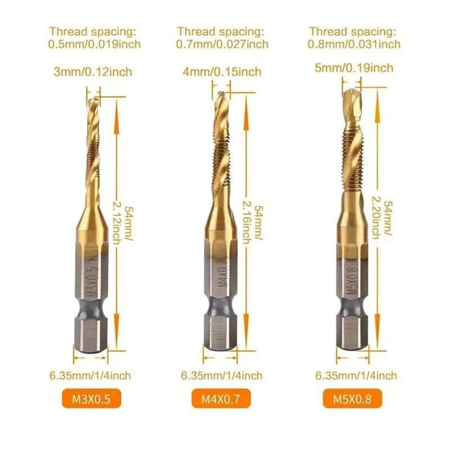 3-in-1 Hex Shank Drill Tap Bit Set – 6-Piece Cobalt HSS (M3–M10)