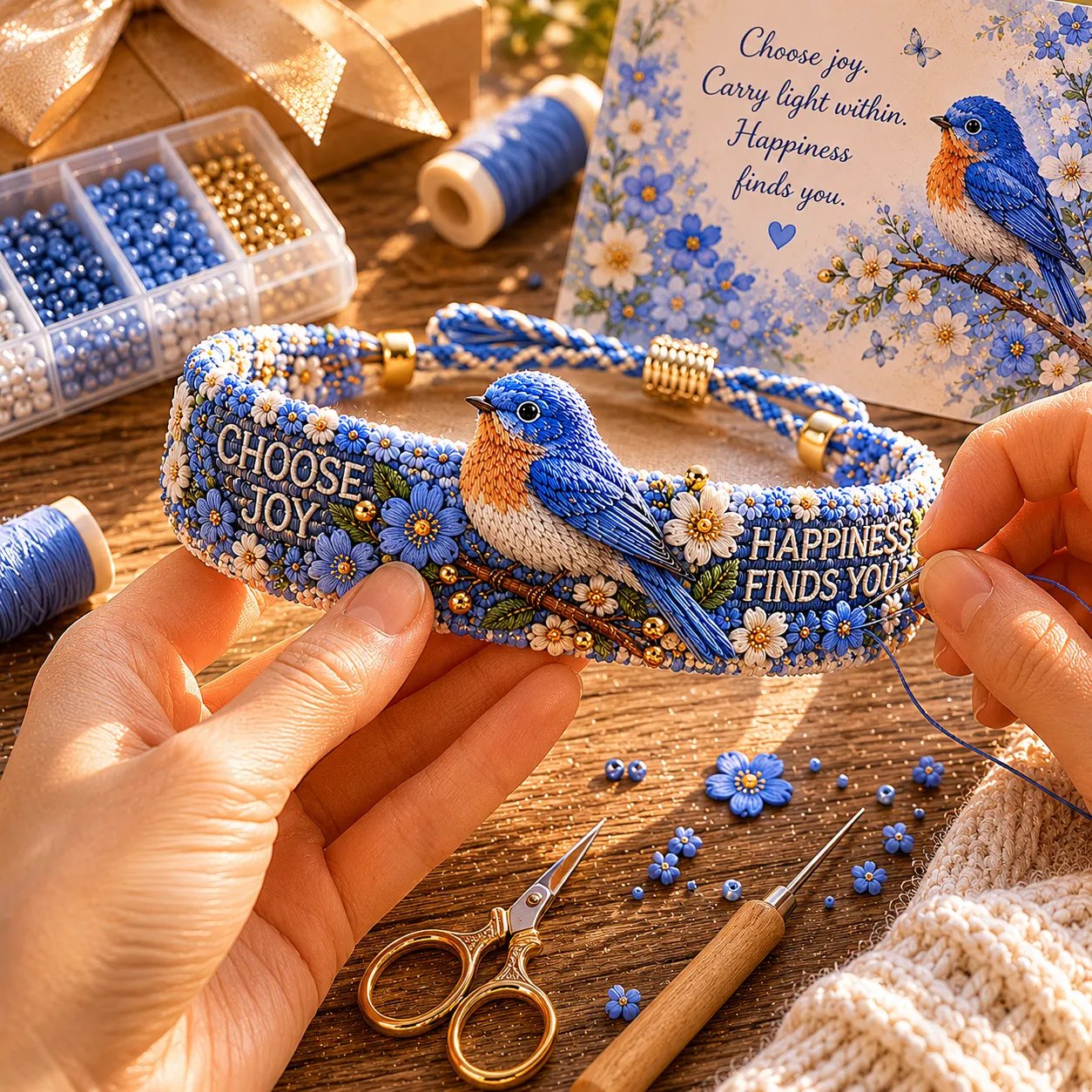 💙Handmade Bird/Bees Embroidered Bracelet Collection