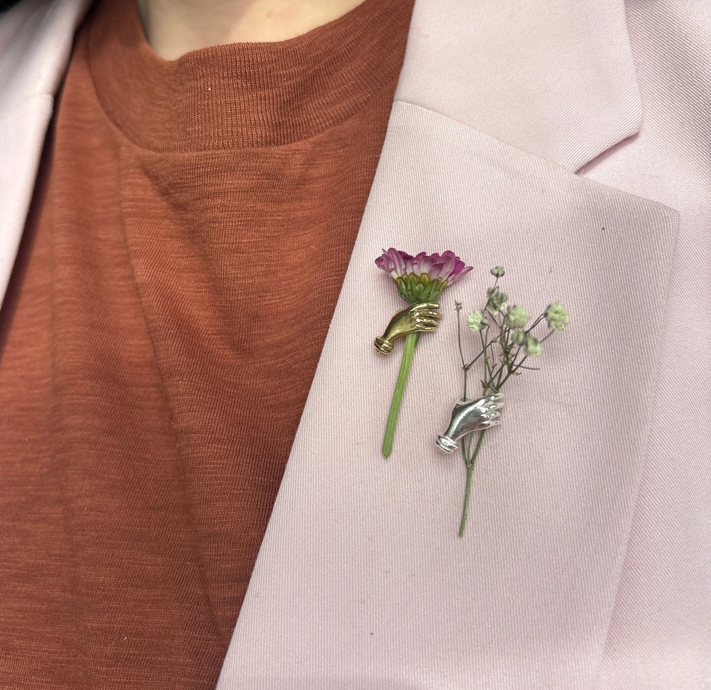 Holding Flowers Hand Lapel Pin