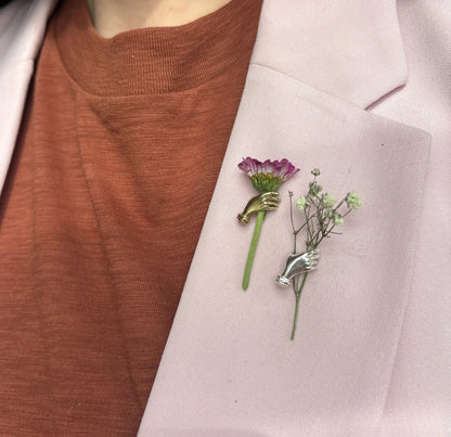 Holding Flowers Hand Lapel Pin