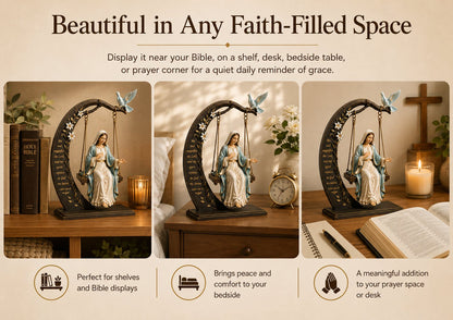 🔥Last Day Promotion! ✝️ Blessed Mary Cradle Swing Ornament – Luke 1:46–47 Faith Table Decor | Holy Virgin Prayer Sculpture with Dove & Crescent Arch Home Decoration