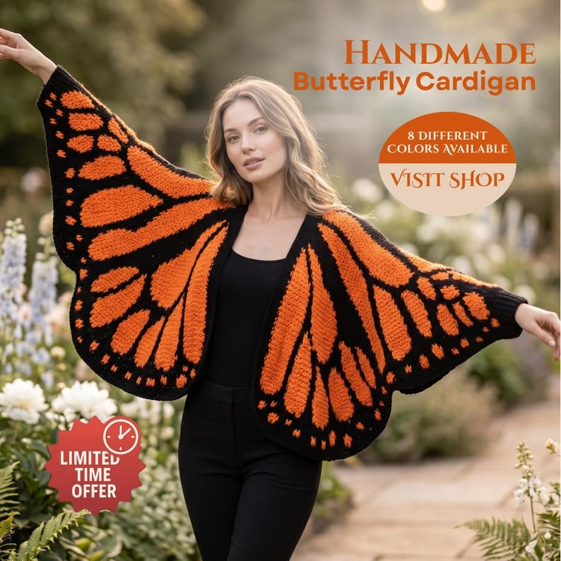 Monarch Butterfly Cardigan – Handcrafted Statement Piece 🦋