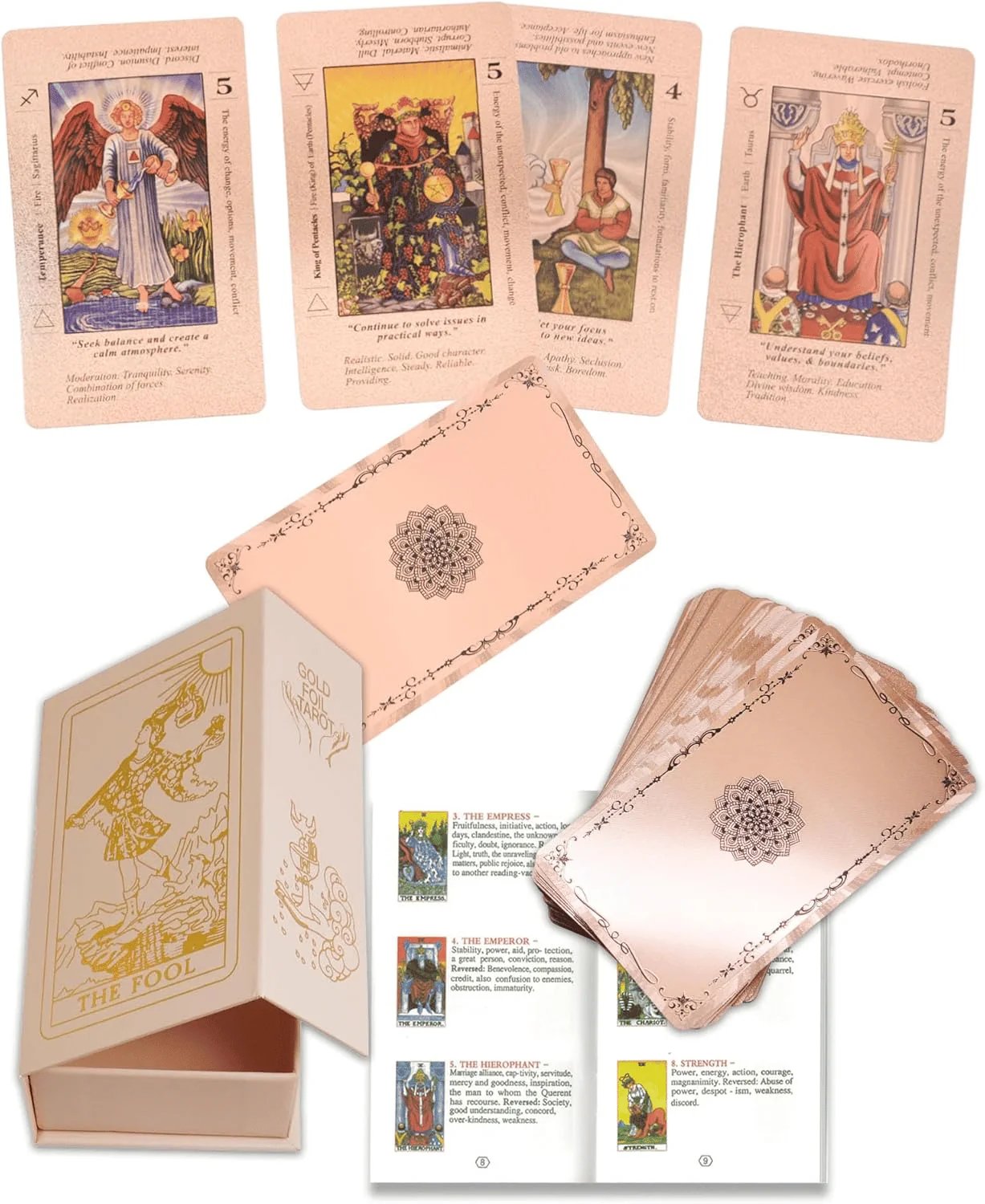 ✨ Witchy Cauldron Tarot Card Set – Rose Gold Accents, Complete Guide Book & Velvet Pouch 🎴📖