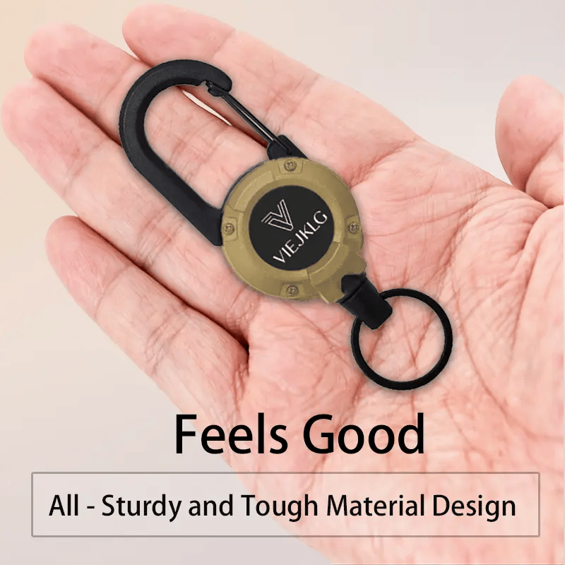 🏆Keychain with retractable carabiner 🎣 – 65 cm steel lanyard, sturdy badge holder, lightweight EDC accessory for keys, ID cards, and outdoor use