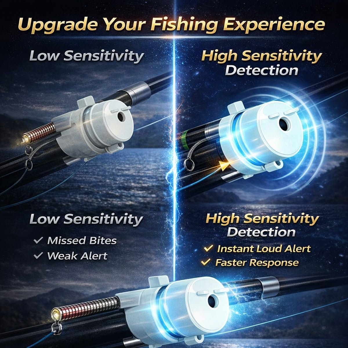 🎣 Smart LED Fishing Bite Alarm – High Sensitivity Intelligent Sensor – Day & Night Luminous Hook Alert ✨