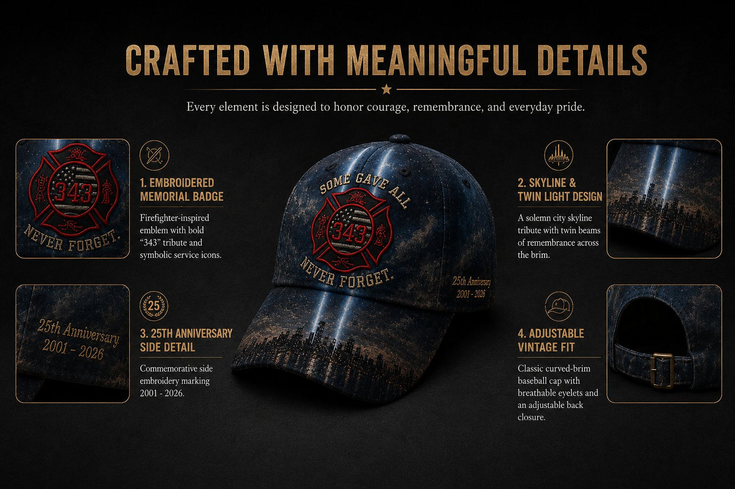 🔥Never Forget 343 Memorial Cap – Embroidered Tribute Design🧢(Breathable & Lightweight Comfort & Unisex Fit)