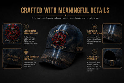🔥Never Forget 343 Memorial Cap – Embroidered Tribute Design🧢(Breathable & Lightweight Comfort & Unisex Fit)
