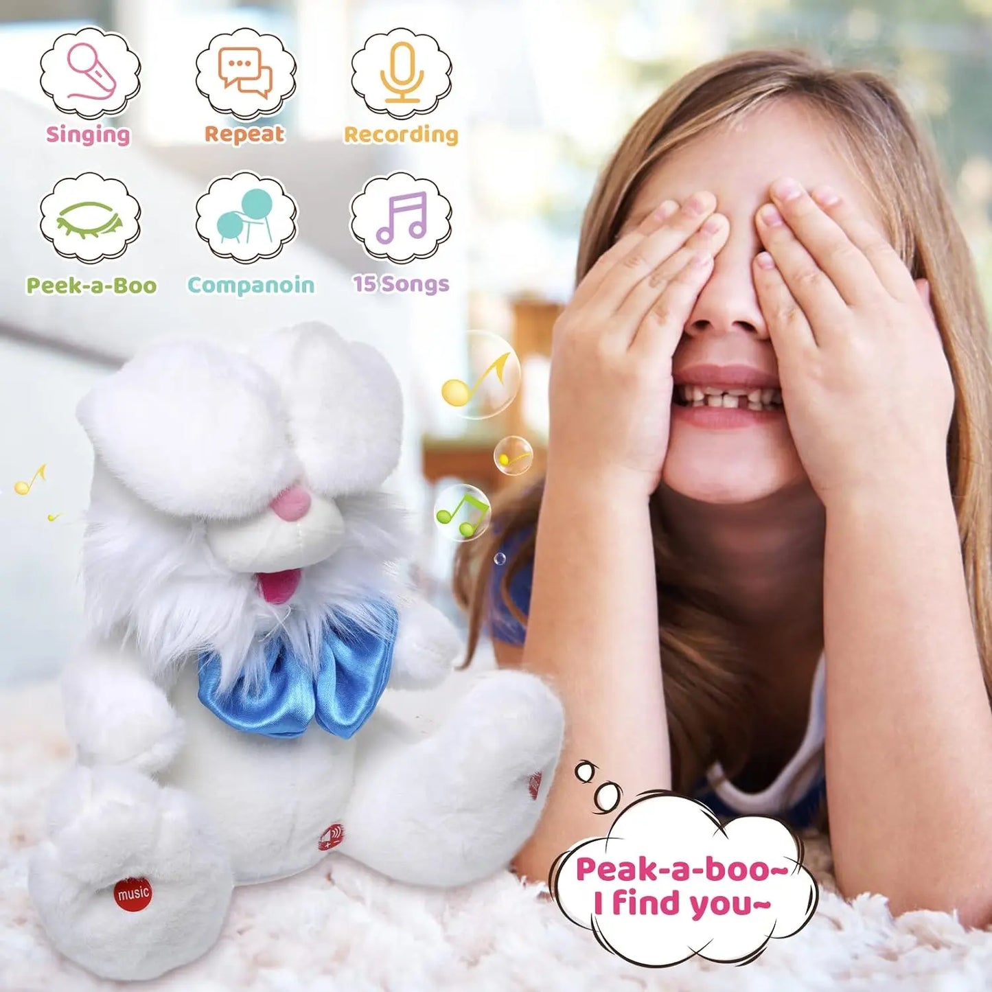 🐰 Easter Talking Bunny – Repeats What You Say & Plays Peek-A-Boo