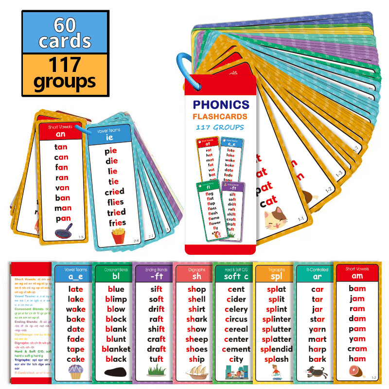Phonics Word Cards 117 Sound Groups 900+ Rhyming Words Preschool English Discovery Joy