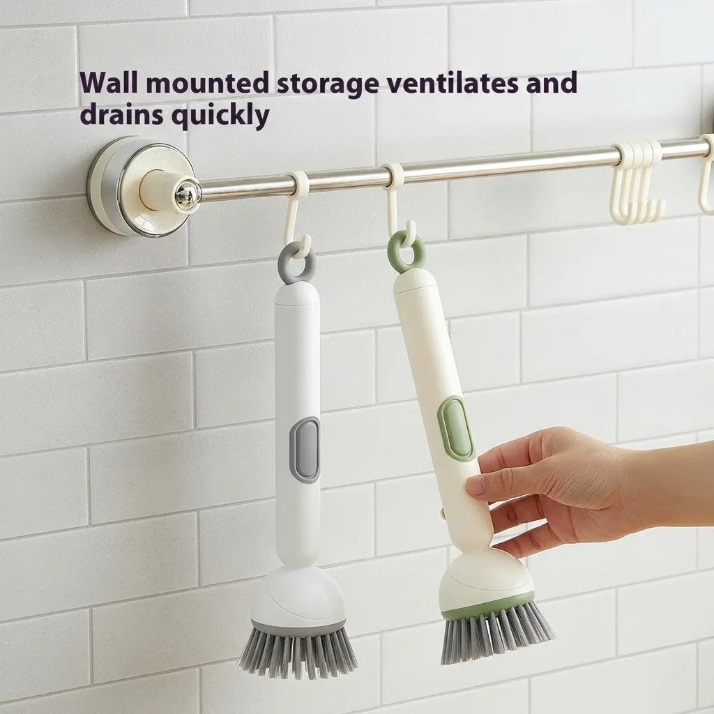 🥣Kitchen Essentials🍽️6-in-1 Dish Brush with Detergent Dispenser 360° Rotating Scrubber