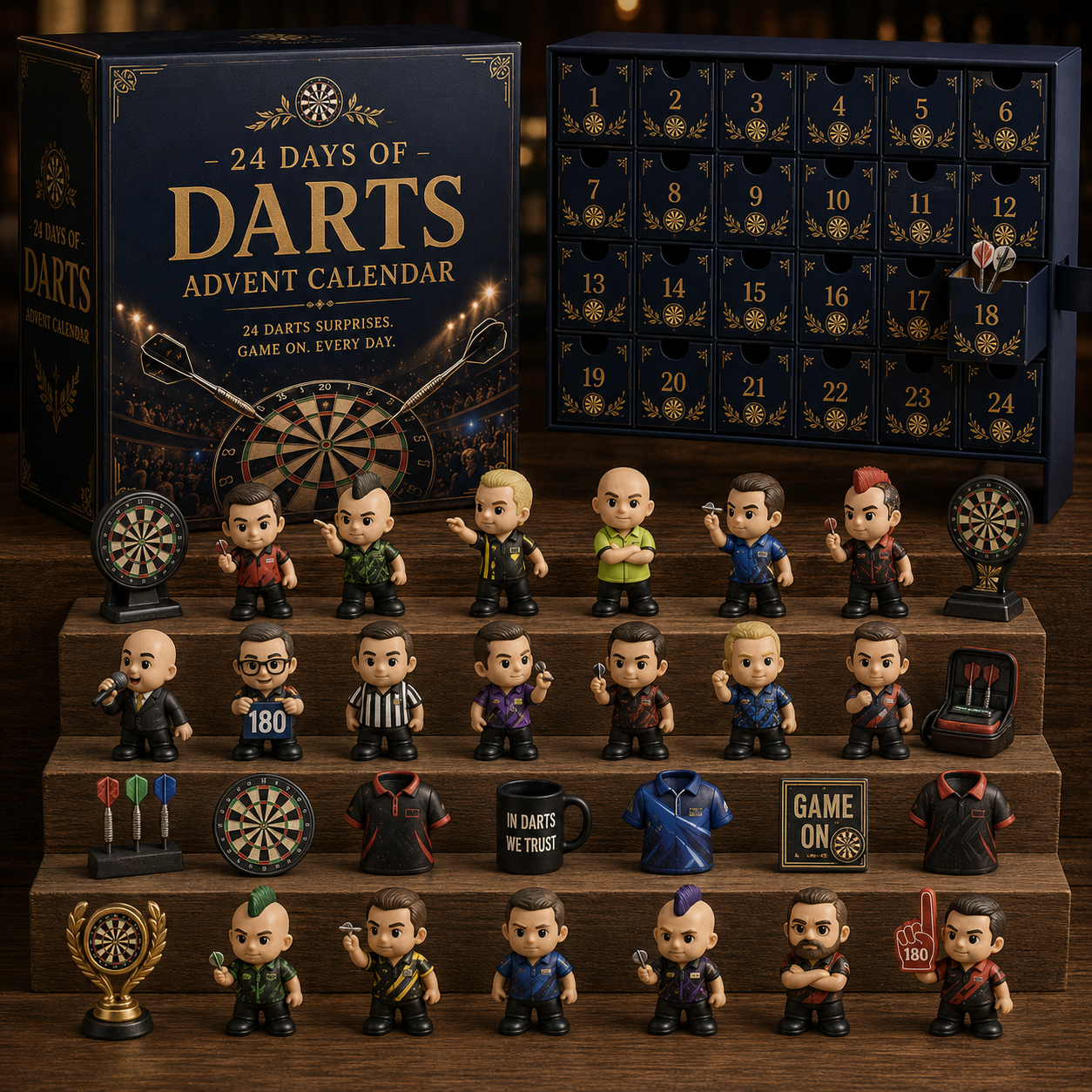 CHRISTMAS KICKOFF 49% OFF - 2026 Days of Darts Blind Box - 24-Day Festive Countdown, Darts Themed Collectible Miniatures Blind Box - Gift For Darts Fans