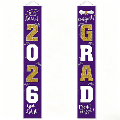 🎓Class of 2026 Graduation Banner 11.8" x 70.87" | Congrats Grad Front Door Porch Decor for Graduation Party (✨Set of 2)