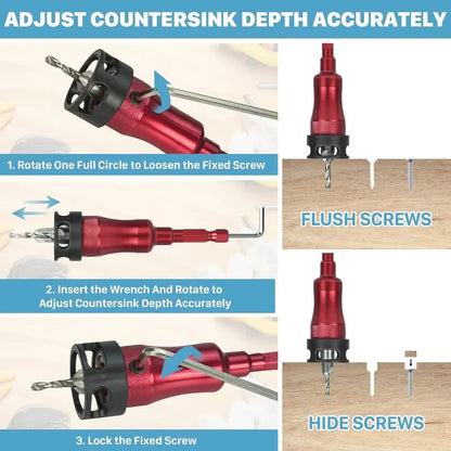 8pcs Countersink Drill Bit Set with Low-Friction Depth Stop, HSS M2 Tapered Drill Bits