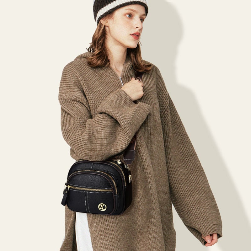 🛫Classic Multifunctional Compartments Adjustable Wide Shoulder Strap Leather Crossbody Bag