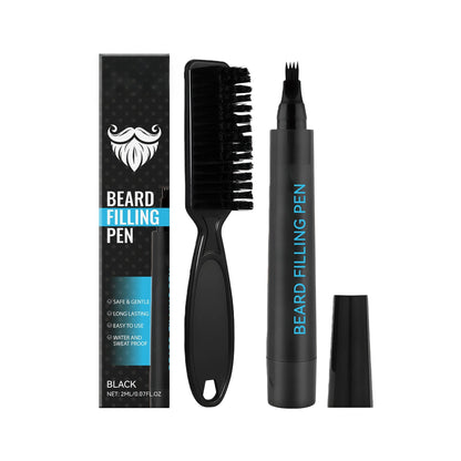Beard Filler Pen 2-Piece Set with Brush Waterproof & Long-Lasting for Men