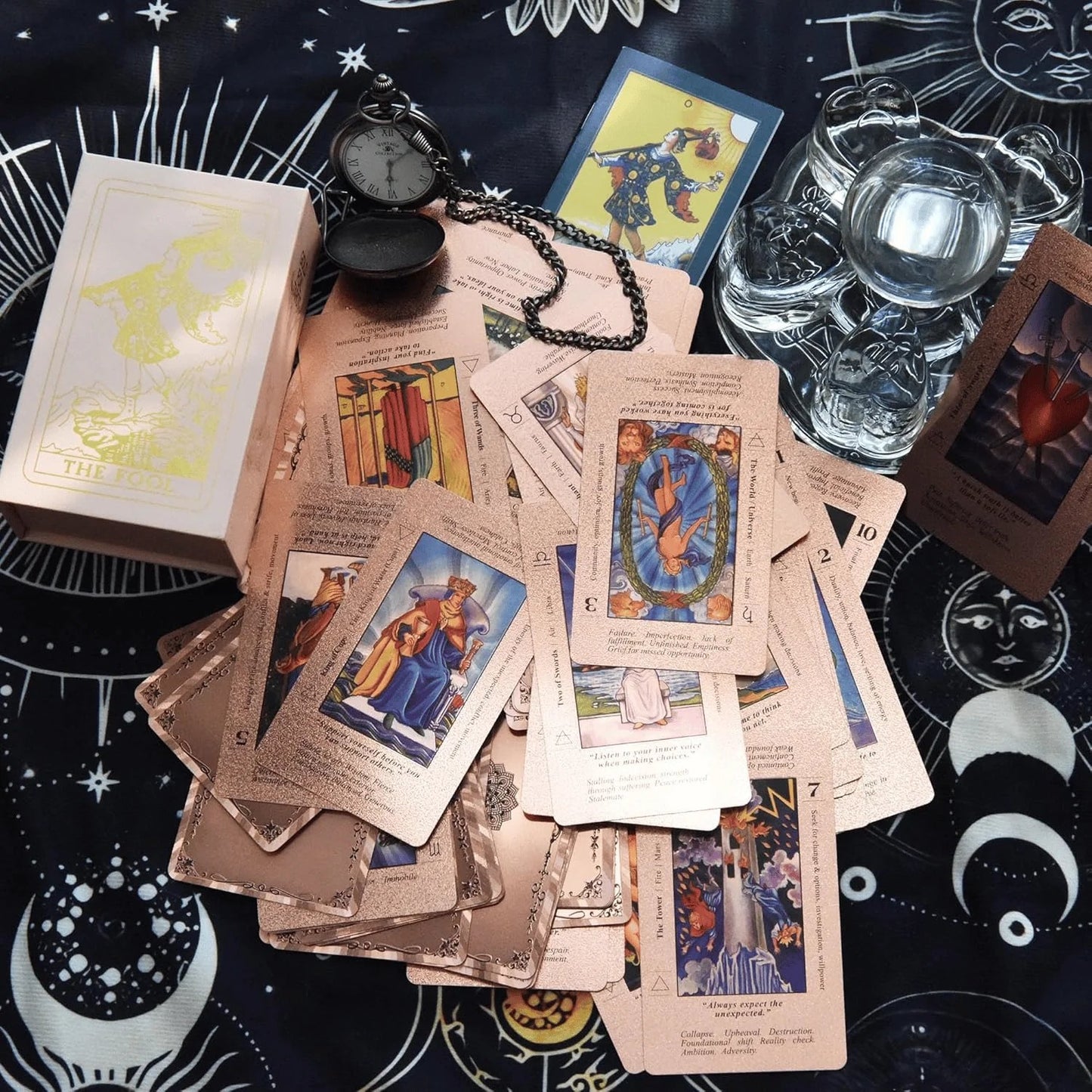 ✨ Witchy Cauldron Tarot Card Set – Rose Gold Accents, Complete Guide Book & Velvet Pouch 🎴📖