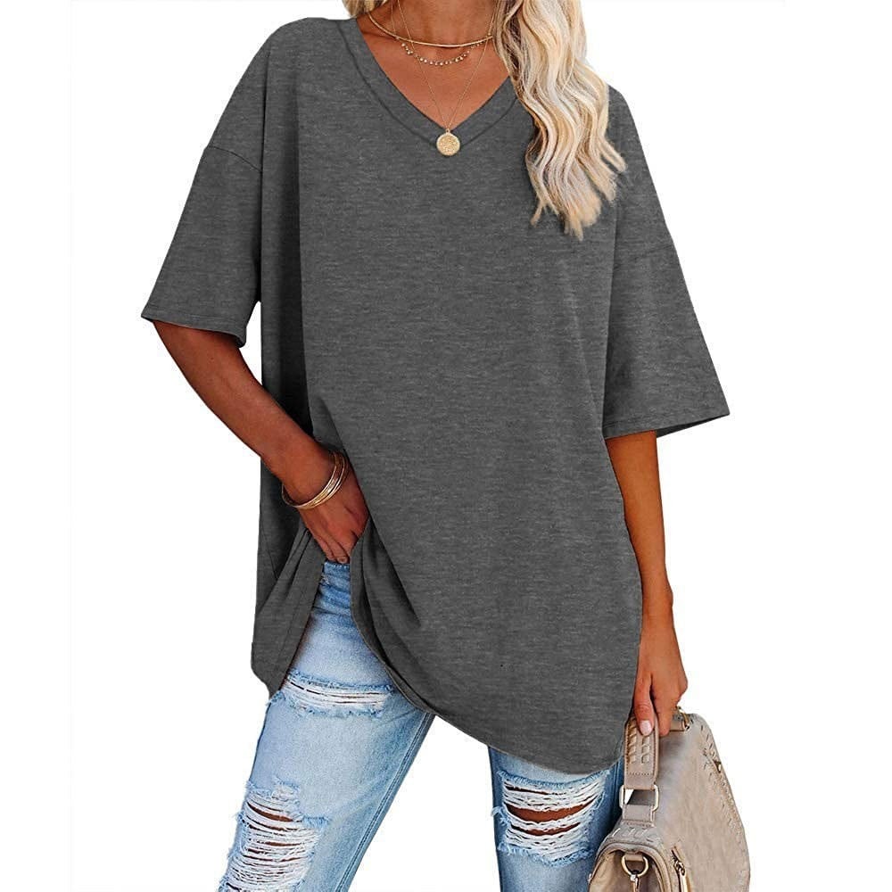 👚 Women's Plus Size V Neck T Shirts Summer Half Sleeve Tees Casual Loose Fit Cotton Tunic Tops 💖