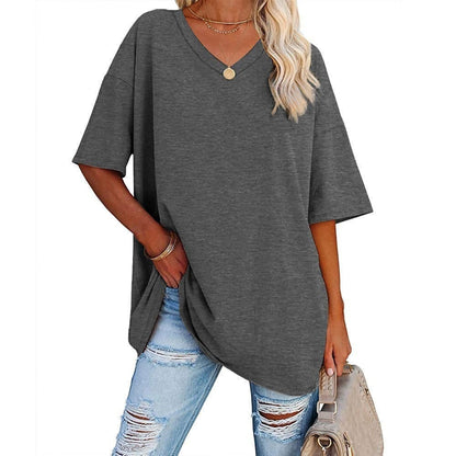 👚 Women's Plus Size V Neck T Shirts Summer Half Sleeve Tees Casual Loose Fit Cotton Tunic Tops 💖