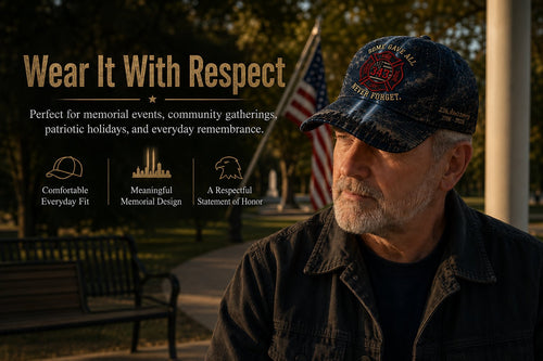 🔥Never Forget 343 Memorial Cap – Embroidered Tribute Design🧢(Breathable & Lightweight Comfort & Unisex Fit)
