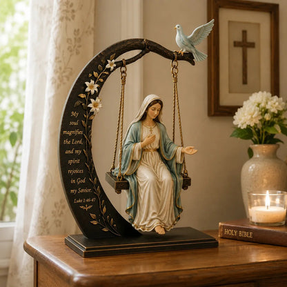 🔥Last Day Promotion! ✝️ Blessed Mary Cradle Swing Ornament – Luke 1:46–47 Faith Table Decor | Holy Virgin Prayer Sculpture with Dove & Crescent Arch Home Decoration