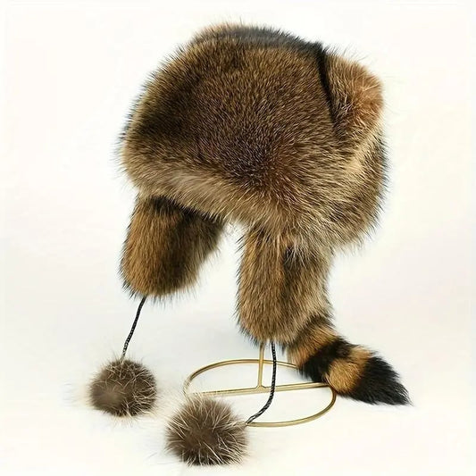 2025 Raccoon Tail Mood Hat – Retro Y2K Detachable Fluffy Earmuffs, Hypoallergenic Winter Accessory, Machine-Washable, Cozy Cottagecore Style for Outdoor and Casual Wear
