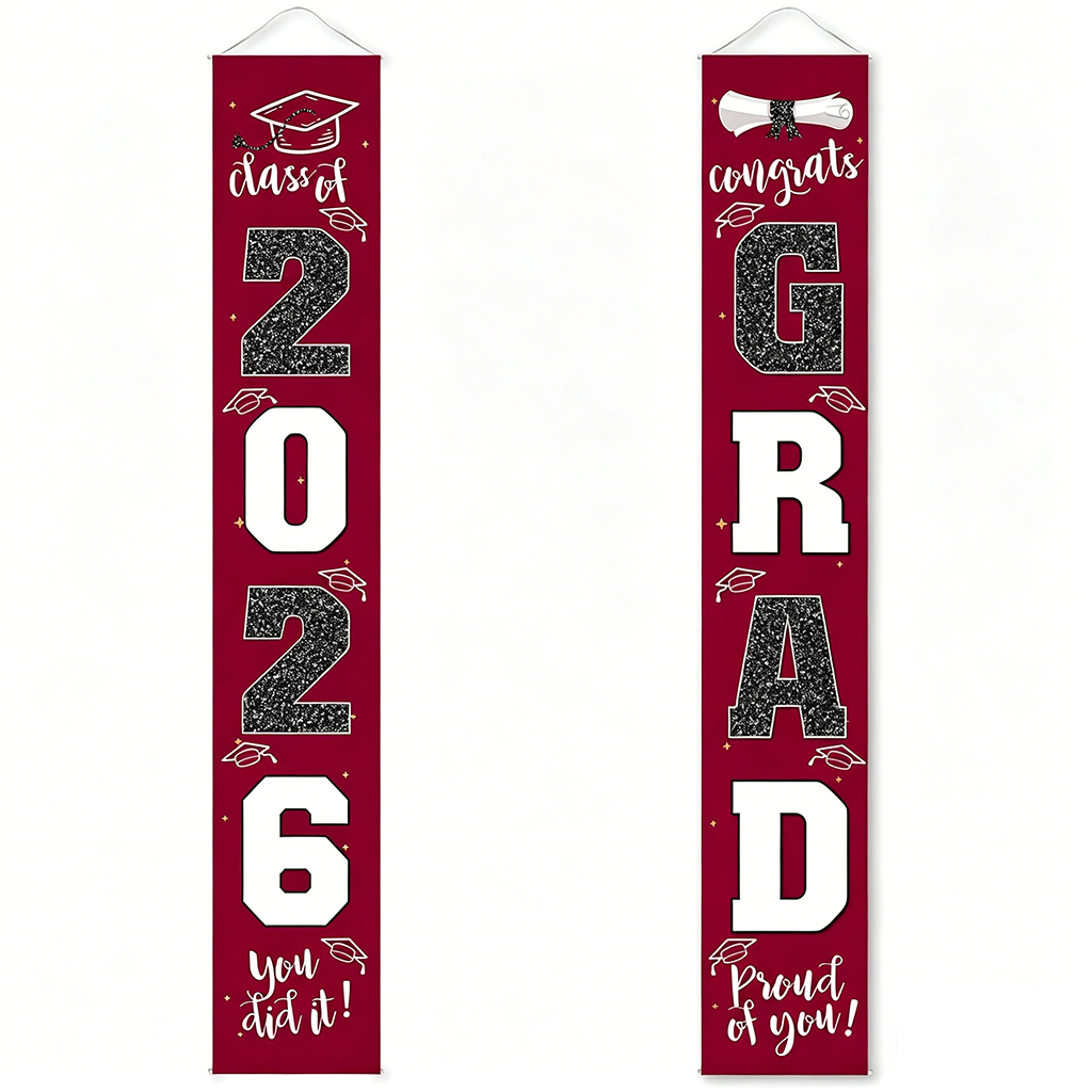 🎓Class of 2026 Graduation Banner 11.8" x 70.87" | Congrats Grad Front Door Porch Decor for Graduation Party (✨Set of 2)