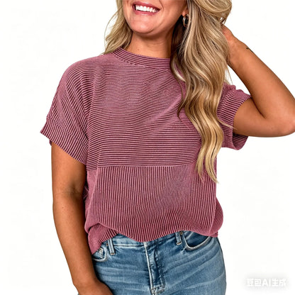 🌞 Women's Solid Short Sleeve Striped T-Shirt | 2026 Summer Collection 🌞
