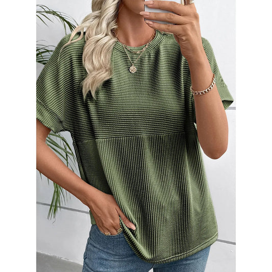 🌞 Women's Solid Short Sleeve Striped T-Shirt | 2026 Summer Collection 🌞