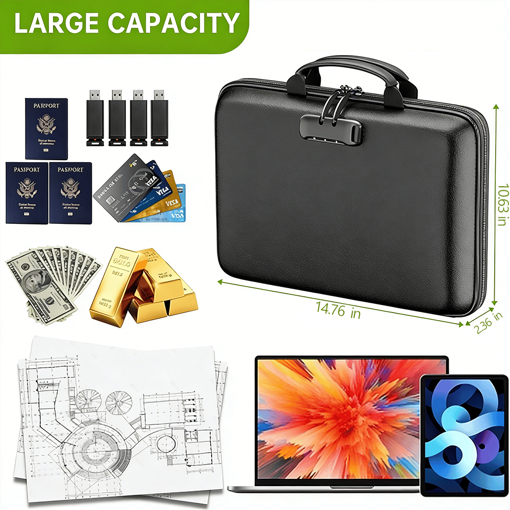 Hard-Shell Fireproof & Waterproof Document Organizer with Lock