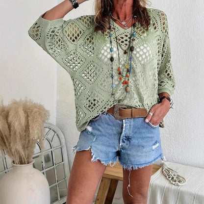 Handmade Crochet V‐Neck Boho Top | Apricot Summer Essential