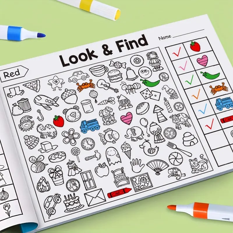 ✍️🧠Interactive Look & Find Coloring Book - ✨Ages 3+, 1000+ Pictures, Preschool Learning & Family Fun