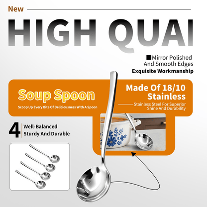 🍲 4/6 PCs Stainless Steel Soup Spoon Set