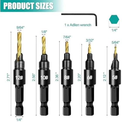 🛠️ 5PCS Countersink Drill Bit Set – Precision Drilling for Perfect Screw Holes