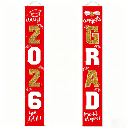 🎓Class of 2026 Graduation Banner 11.8" x 70.87" | Congrats Grad Front Door Porch Decor for Graduation Party (✨Set of 2)