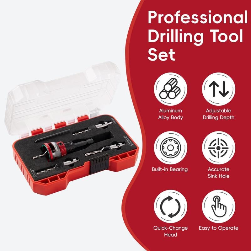 🔥Countersink Drill Bit Set with Depth Stop 4PCS, HCS Four Blades🛠️