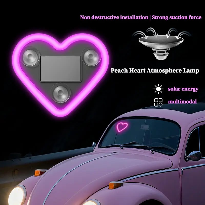 Solar Powered Wireless LED Heart Shape C-Pillar Neon Light