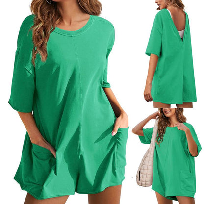 Women's Oversized Athletic Jumpsuit Casual Romper Overall Workout Tee Hot Short Romper