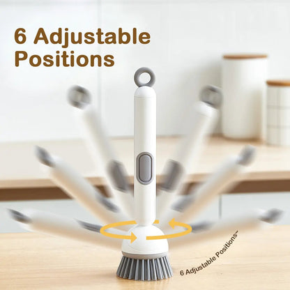 🥣Kitchen Essentials🍽️6-in-1 Dish Brush with Detergent Dispenser 360° Rotating Scrubber
