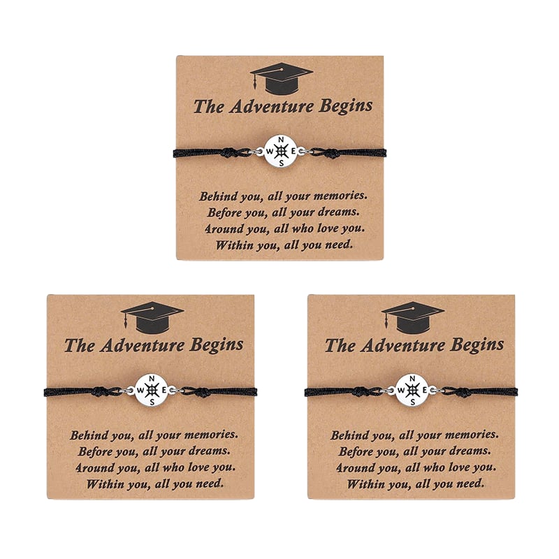 Graduation Compass Bracelet for Class of 2026 – Inspirational Gift for Her Him, High School College 8th Grade Graduate, Stainless Steel with Heartfelt Card & Graduation Cap Box