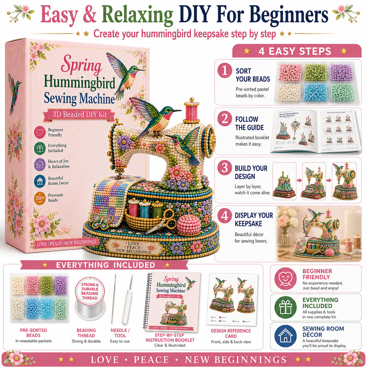 🌸Spring Hummingbird Sewing Machine 💗 3D Spring Limited Keepsake Edition DIY