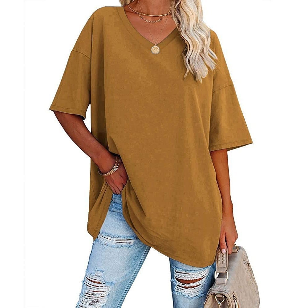 👚 Women's Plus Size V Neck T Shirts Summer Half Sleeve Tees Casual Loose Fit Cotton Tunic Tops 💖