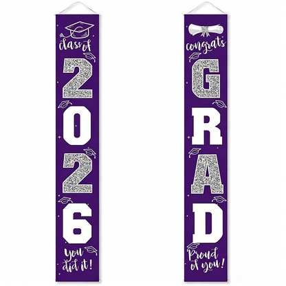🎓Class of 2026 Graduation Banner 11.8" x 70.87" | Congrats Grad Front Door Porch Decor for Graduation Party (✨Set of 2)
