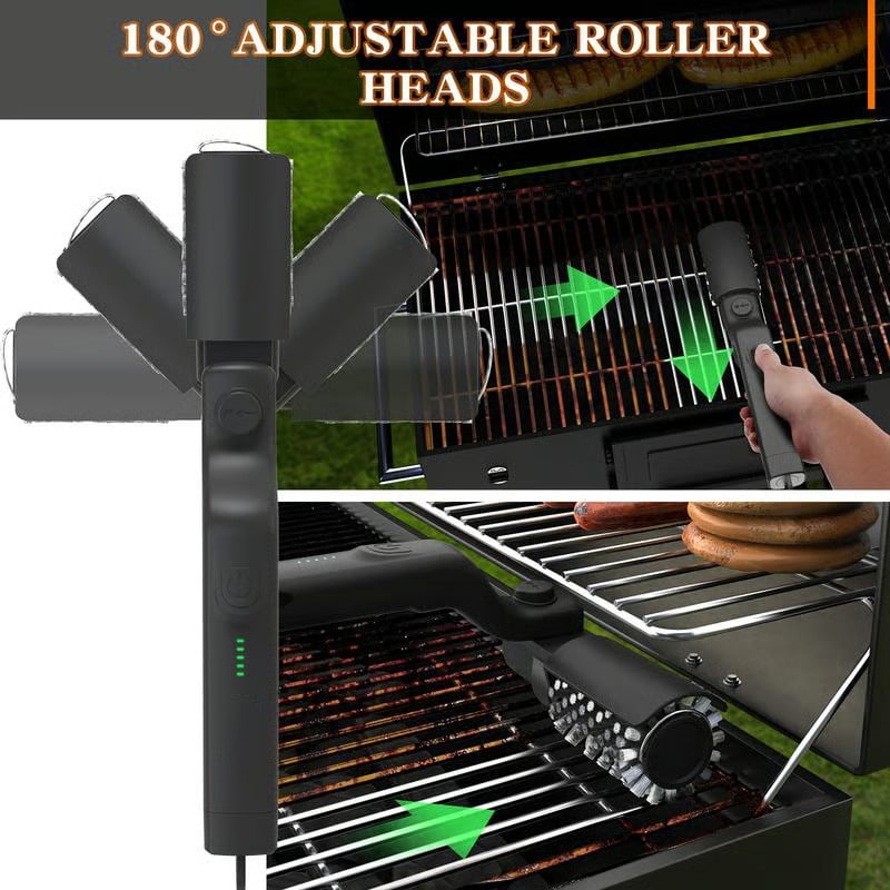 🔥Electric BBQ Grill Brush Cordless and Rechargeable Stainless Steel Bristles,Two Cleaning Brushes,Adjustable Angle