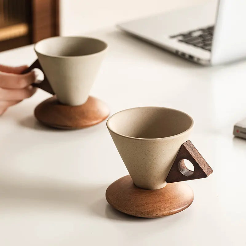 Wabisabi Conical 8.45 oz/245 ml Coffee Cup, Beverage Drinkware with Handle Porcelain Mug for Coffee & Tea